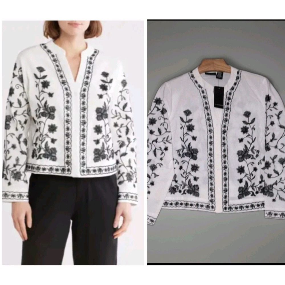 NEW LIV LOS ANGELES Button Down Jacket Size 2X White Embroidered Floral NWT